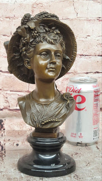 Hand Made Portrait Bust Art Nouveau Lady Woman Female by Juno Bronze Sculpture