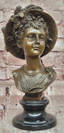 Hand Made Portrait Bust Art Nouveau Lady Woman Female by Juno Bronze Sculpture