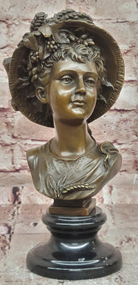 Hand Made Portrait Bust Art Nouveau Lady Woman Female by Juno Bronze Sculpture
