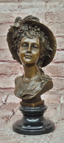Hand Made Portrait Bust Art Nouveau Lady Woman Female by Juno Bronze Sculpture