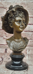 Hand Made Portrait Bust Art Nouveau Lady Woman Female by Juno Bronze Sculpture
