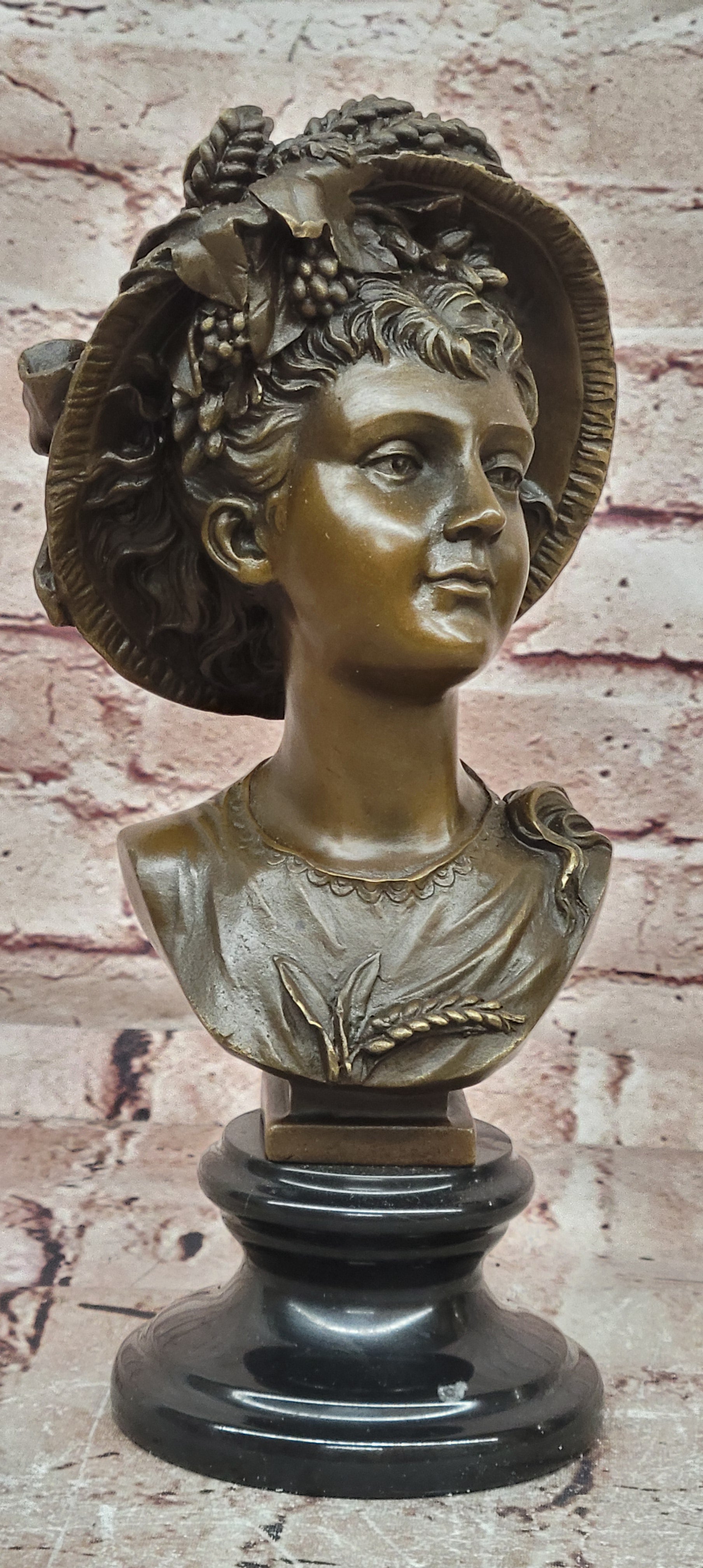 Hand Made Portrait Bust Art Nouveau Lady Woman Female by Juno Bronze Sculpture