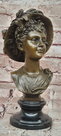 Hand Made Portrait Bust Art Nouveau Lady Woman Female by Juno Bronze Sculpture
