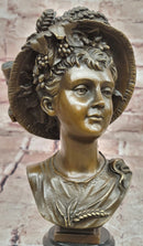 Hand Made Portrait Bust Art Nouveau Lady Woman Female by Juno Bronze Sculpture