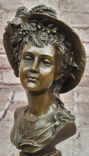 Hand Made Portrait Bust Art Nouveau Lady Woman Female by Juno Bronze Sculpture