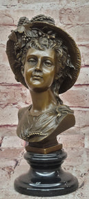 Hand Made Portrait Bust Art Nouveau Lady Woman Female by Juno Bronze Sculpture