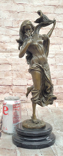 Signed Nick Bronze Sculpture Flower Woman Statue Female Art Deco Figurine