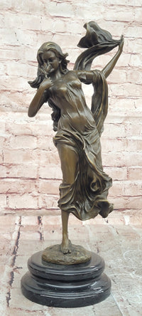 Signed Nick Bronze Sculpture Flower Woman Statue Female Art Deco Figurine