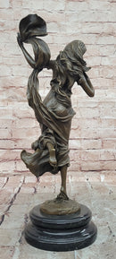 Signed Nick Bronze Sculpture Flower Woman Statue Female Art Deco Figurine