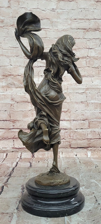 Signed Nick Bronze Sculpture Flower Woman Statue Female Art Deco Figurine