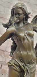 Signed Nick Bronze Sculpture Flower Woman Statue Female Art Deco Figurine