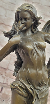 Signed Nick Bronze Sculpture Flower Woman Statue Female Art Deco Figurine