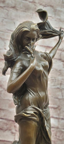 Signed Nick Bronze Sculpture Flower Woman Statue Female Art Deco Figurine