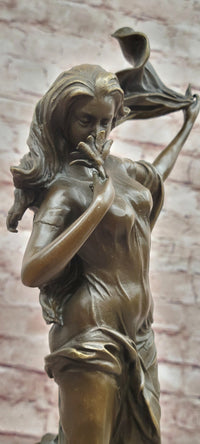 Signed Nick Bronze Sculpture Flower Woman Statue Female Art Deco Figurine