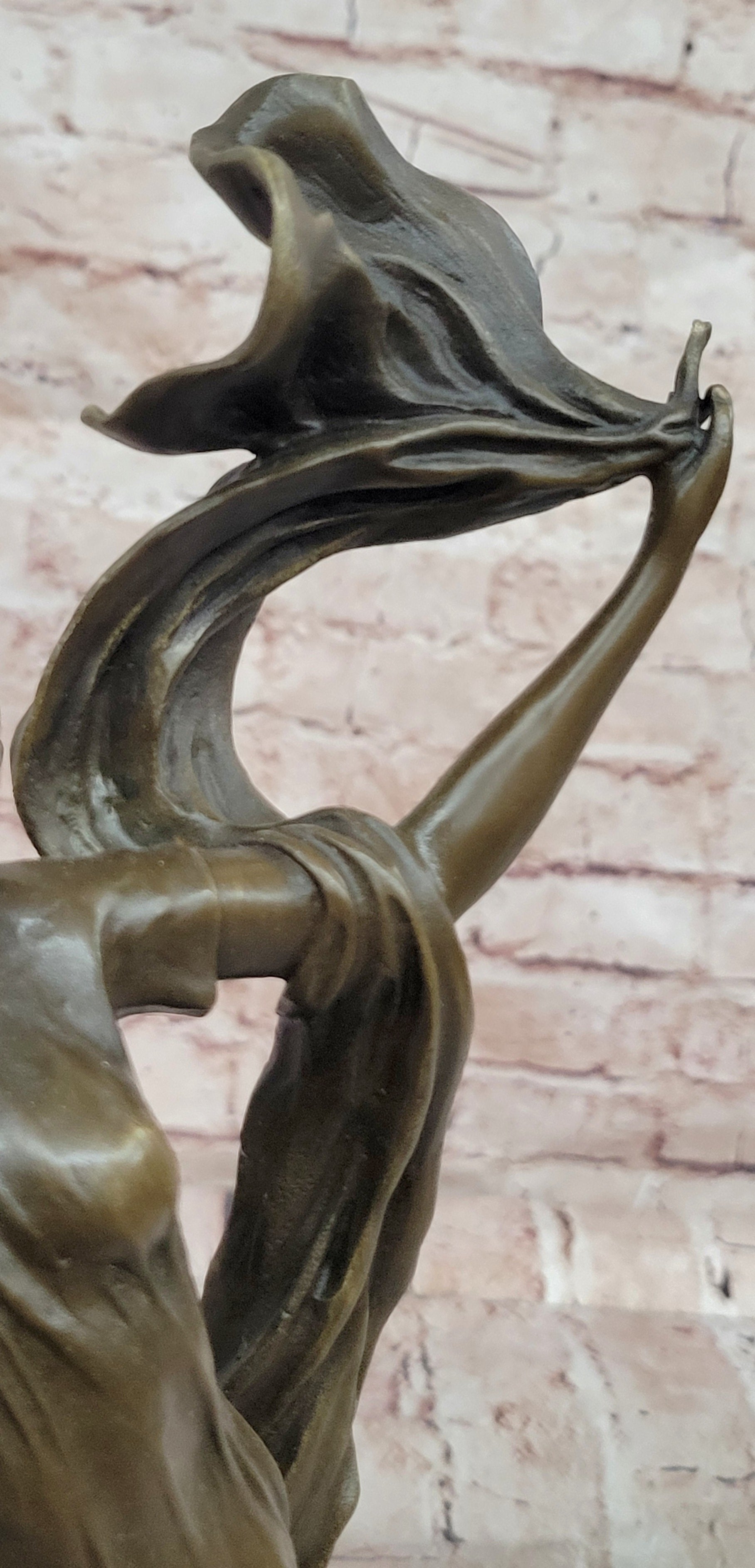 Signed Nick Bronze Sculpture Flower Woman Statue Female Art Deco Figurine