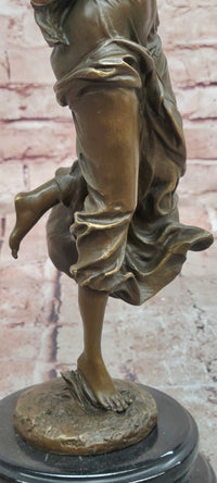 Signed Nick Bronze Sculpture Flower Woman Statue Female Art Deco Figurine