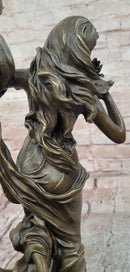 Signed Nick Bronze Sculpture Flower Woman Statue Female Art Deco Figurine