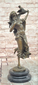 Signed Nick Bronze Sculpture Flower Woman Statue Female Art Deco Figurine