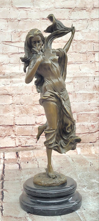 Signed Nick Bronze Sculpture Flower Woman Statue Female Art Deco Figurine
