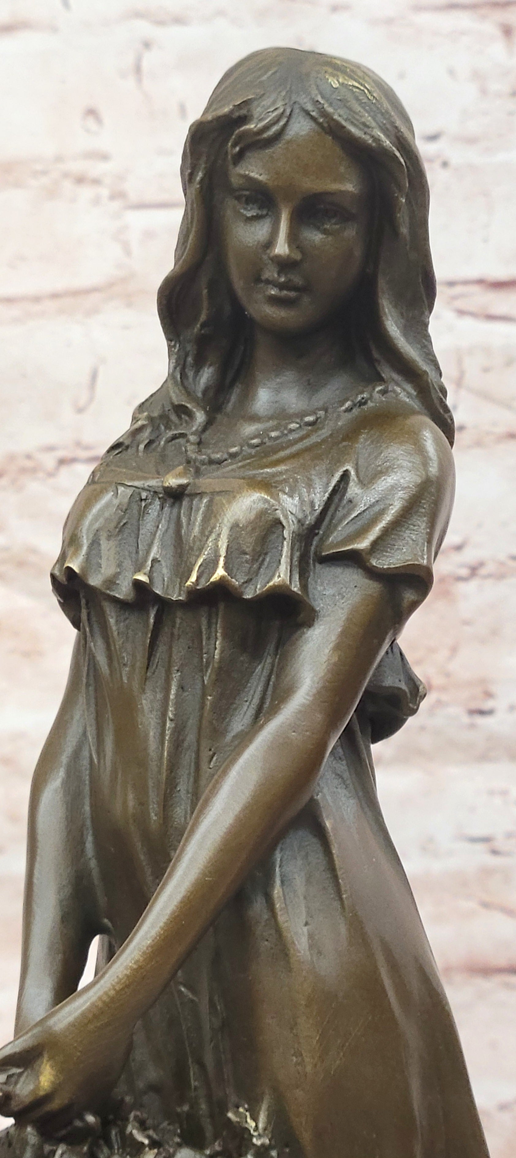 Bronze Sculpture of a Young Woman Holding a Basket of Flowers, Signed Milo Statue