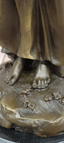 Bronze Sculpture of a Young Woman Holding a Basket of Flowers, Signed Milo Statue