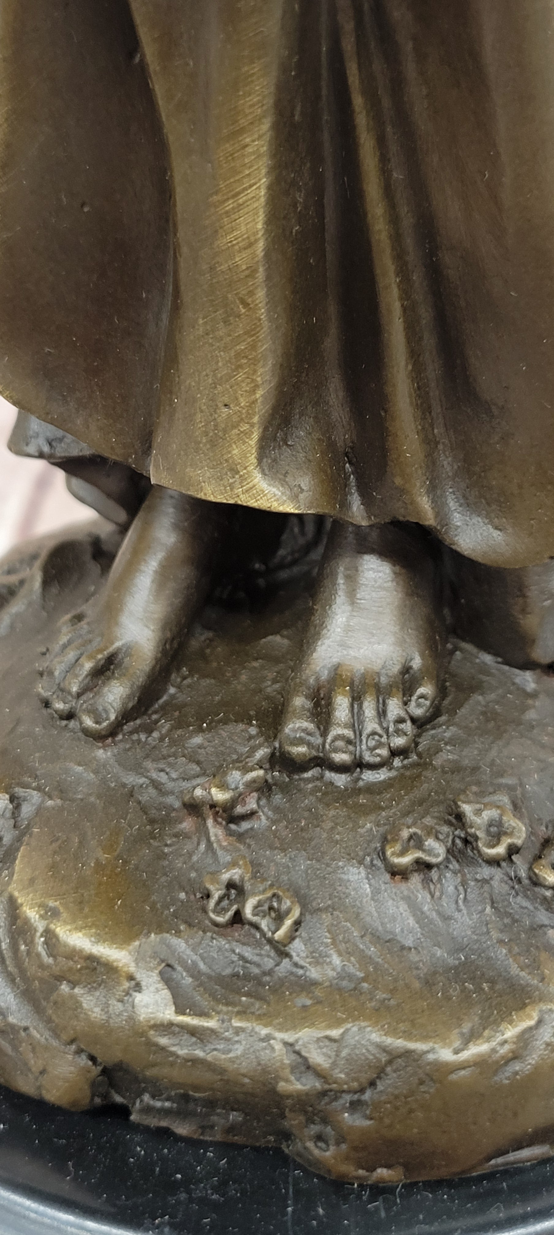 Bronze Sculpture of a Young Woman Holding a Basket of Flowers, Signed Milo Statue