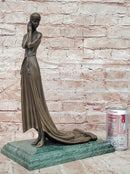 Elegant Bronze Lady Sculpture – Art Deco Figurine In Flowing Dress signed J.Erte