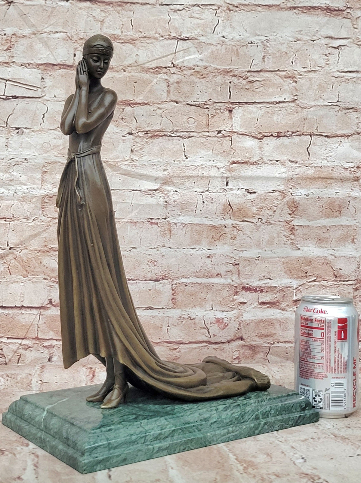 Elegant Bronze Lady Sculpture – Art Deco Figurine In Flowing Dress signed J.Erte