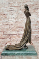 Elegant Bronze Lady Sculpture – Art Deco Figurine In Flowing Dress signed J.Erte