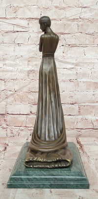 Elegant Bronze Lady Sculpture – Art Deco Figurine In Flowing Dress signed J.Erte