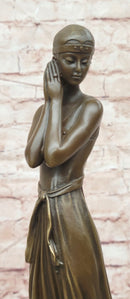 Elegant Bronze Lady Sculpture – Art Deco Figurine In Flowing Dress signed J.Erte