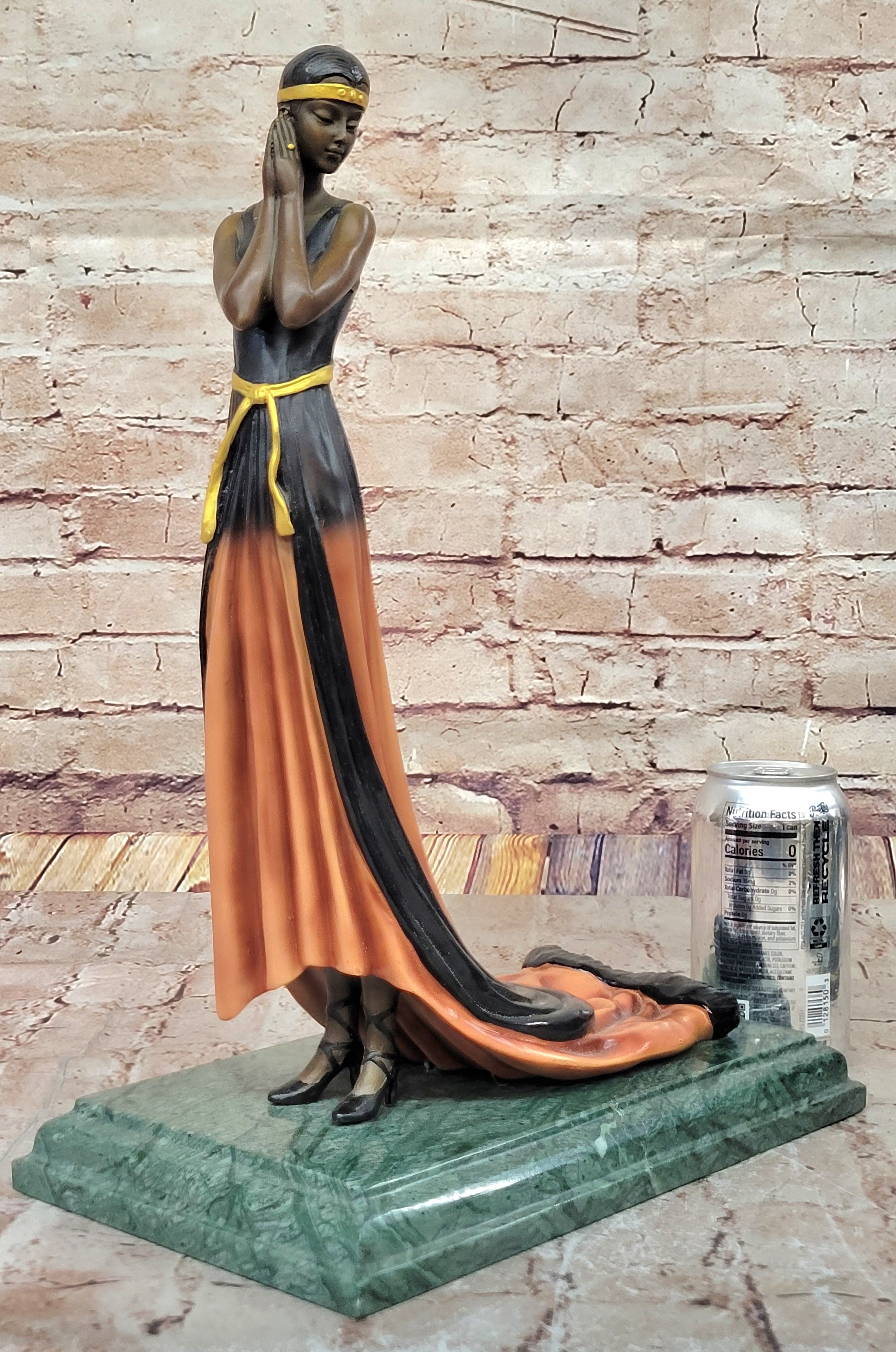 Bronze Lady Sculpture – Art Deco in Flowing Dress with Patina