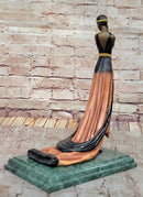 Bronze Lady Sculpture – Art Deco in Flowing Dress with Patina