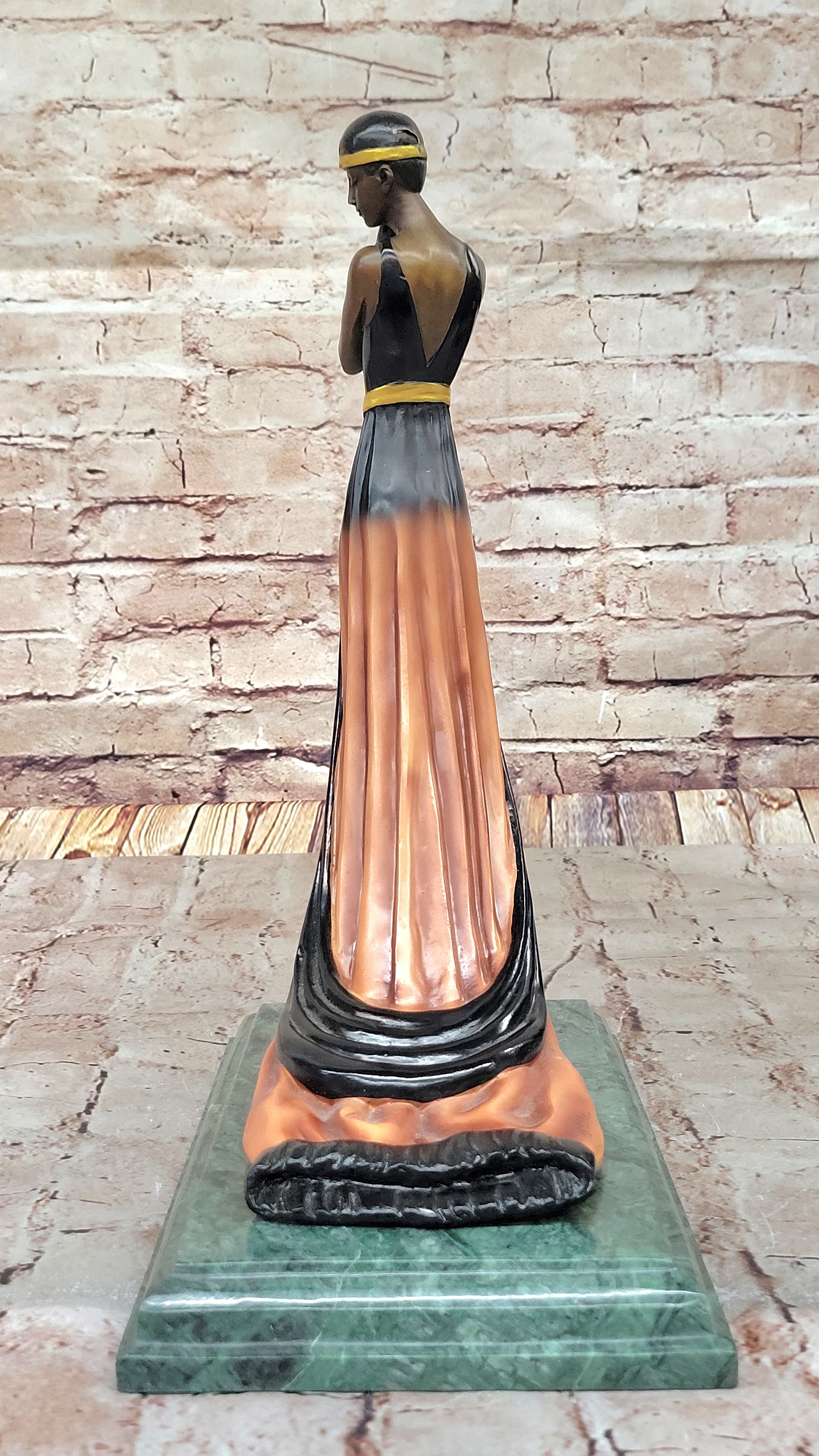 Bronze Lady Sculpture – Art Deco in Flowing Dress with Patina
