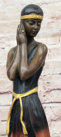 Bronze Lady Sculpture – Art Deco in Flowing Dress with Patina