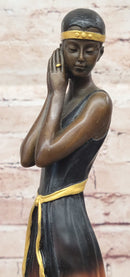 Bronze Lady Sculpture – Art Deco in Flowing Dress with Patina