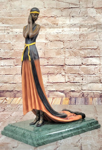 Bronze Lady Sculpture – Art Deco in Flowing Dress with Patina