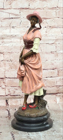 Signed Original Aldo Vitaleh Art Deco Woman with Long Dress Bronze Sculpture