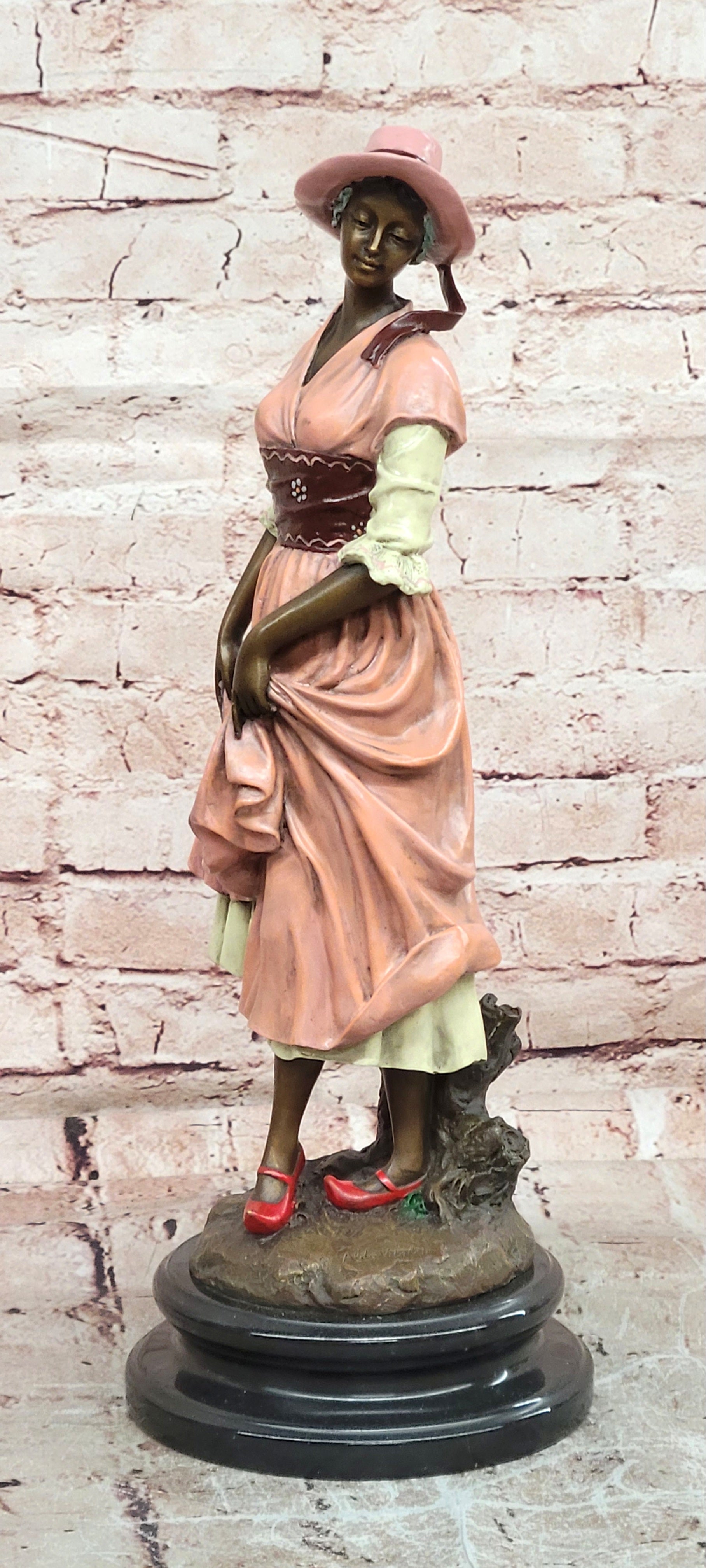 Signed Original Aldo Vitaleh Art Deco Woman with Long Dress Bronze Sculpture