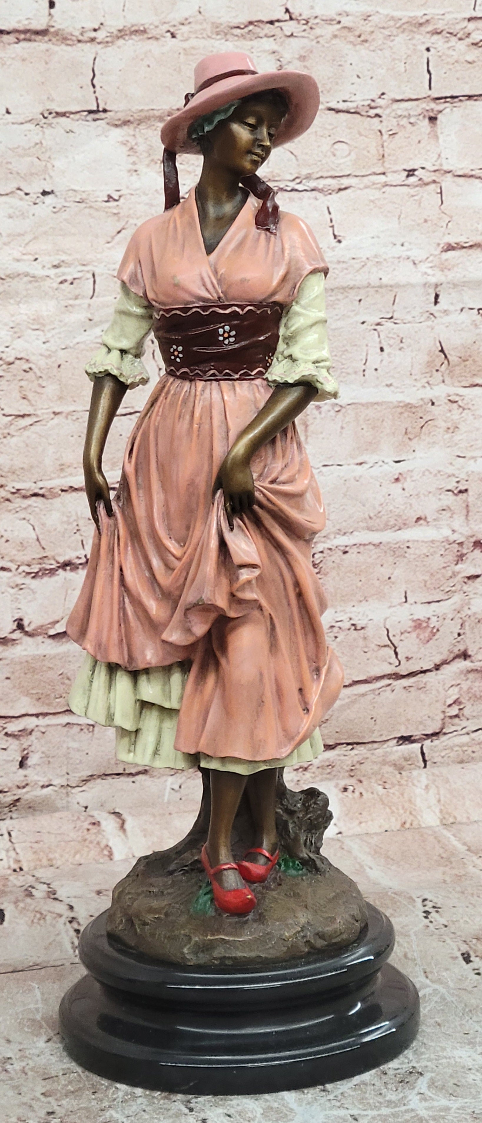 Signed Original Aldo Vitaleh Art Deco Woman with Long Dress Bronze Sculpture