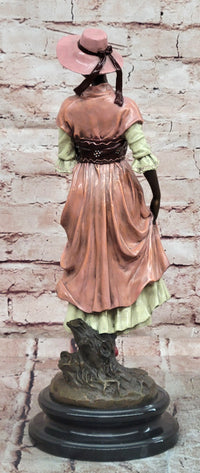 Signed Original Aldo Vitaleh Art Deco Woman with Long Dress Bronze Sculpture