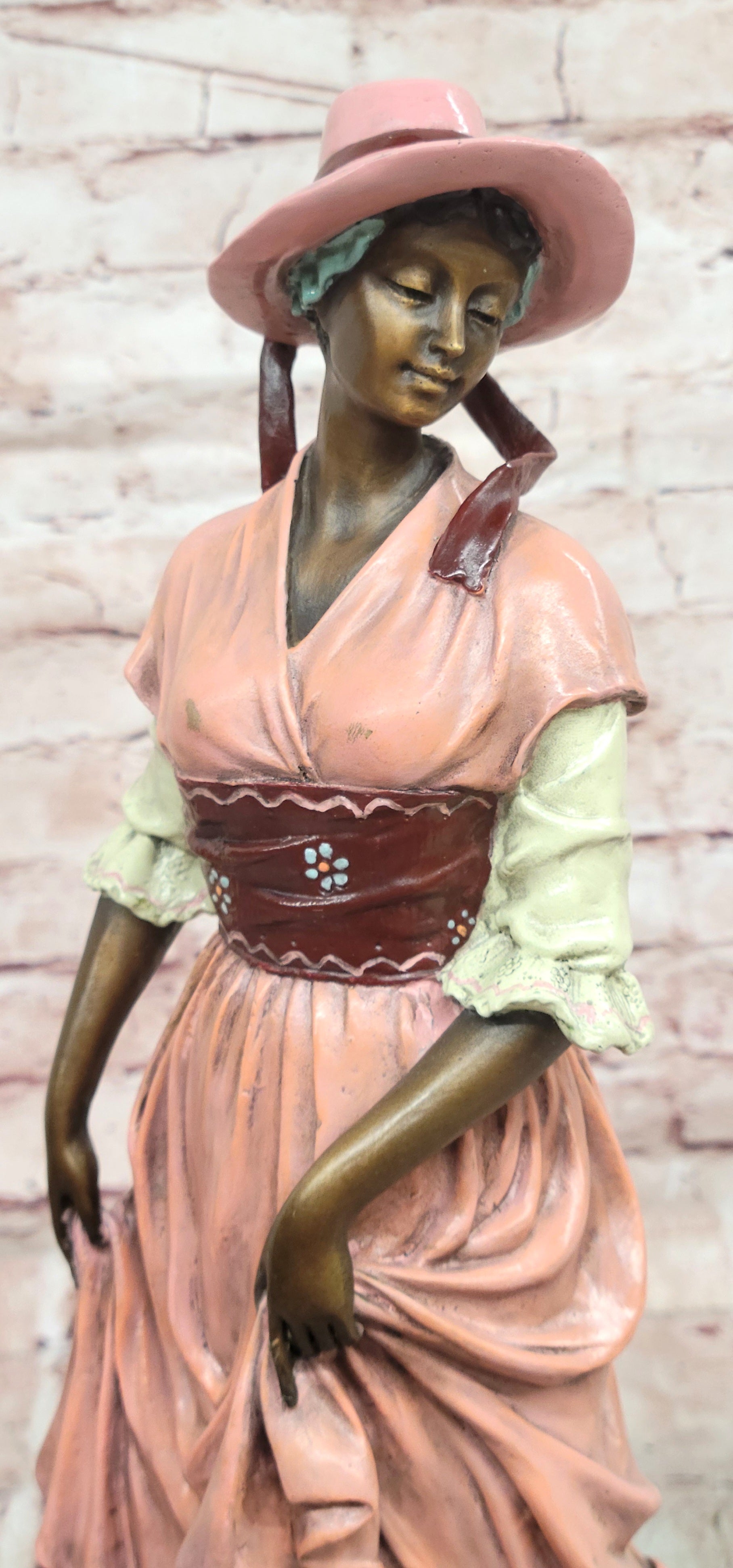 Signed Original Aldo Vitaleh Art Deco Woman with Long Dress Bronze Sculpture