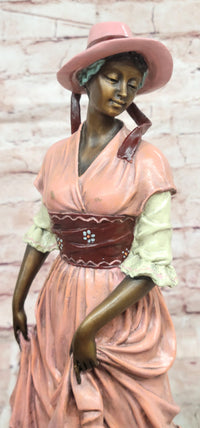 Signed Original Aldo Vitaleh Art Deco Woman with Long Dress Bronze Sculpture