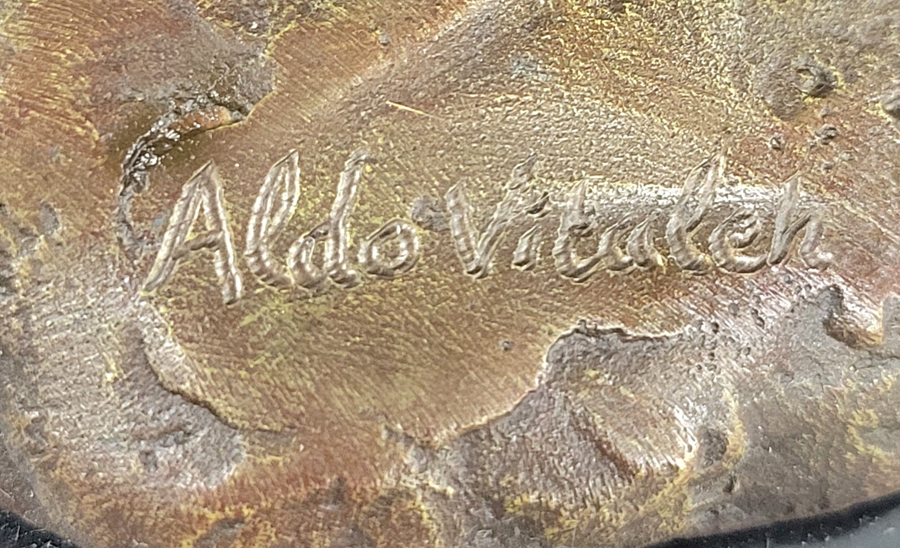 Signed Original Aldo Vitaleh Art Deco Woman with Long Dress Bronze Sculpture