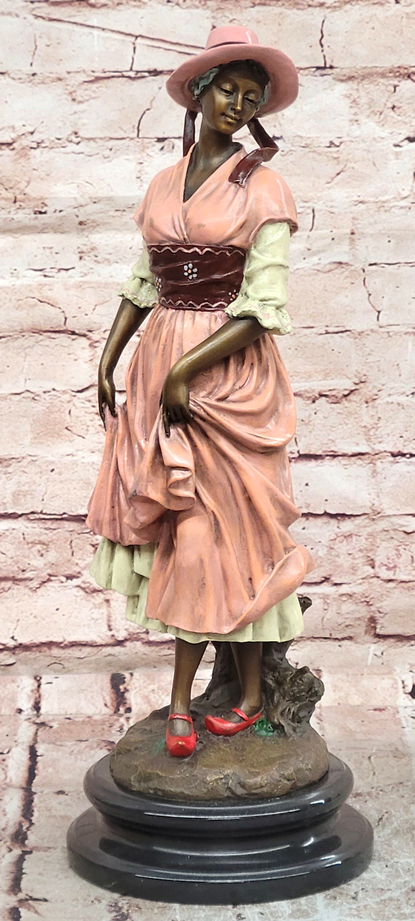 Signed Original Aldo Vitaleh Art Deco Woman with Long Dress Bronze Sculpture