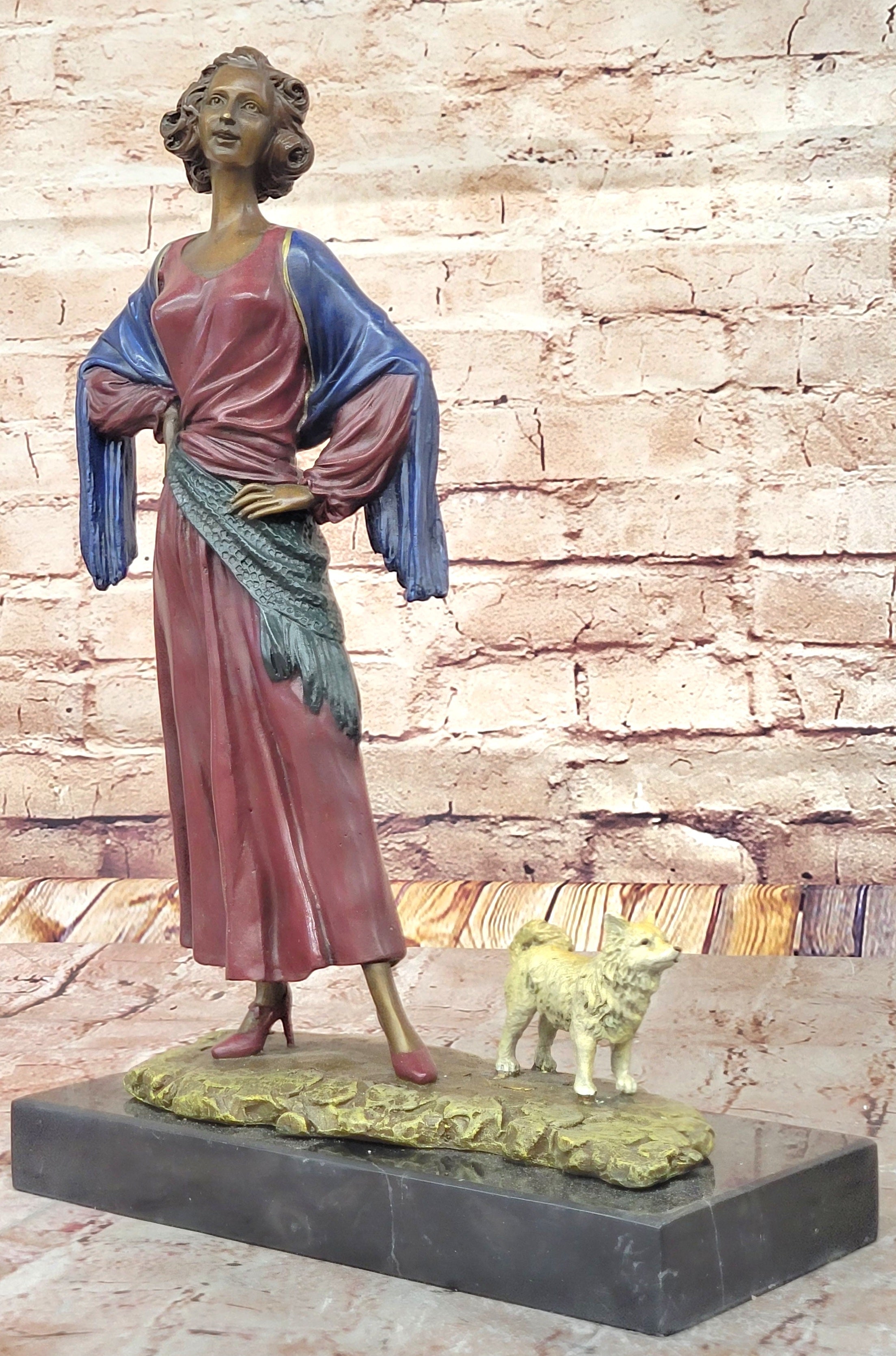 Spanish Woman with Dog Bronze Sculpture - Art Deco Erte