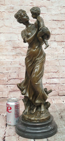 Bronze Sculpture a Tender Scene of a Mother Holding Her Child Signed Moreau