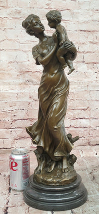 Bronze Sculpture a Tender Scene of a Mother Holding Her Child Signed Moreau