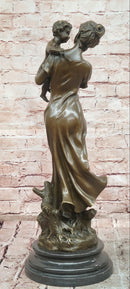 Bronze Sculpture a Tender Scene of a Mother Holding Her Child Signed Moreau