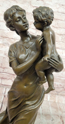 Bronze Sculpture a Tender Scene of a Mother Holding Her Child Signed Moreau